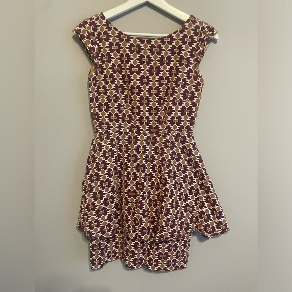 Mata Traders Fair Trade‎ Gallery Brown Print Peplum Dress Size XS